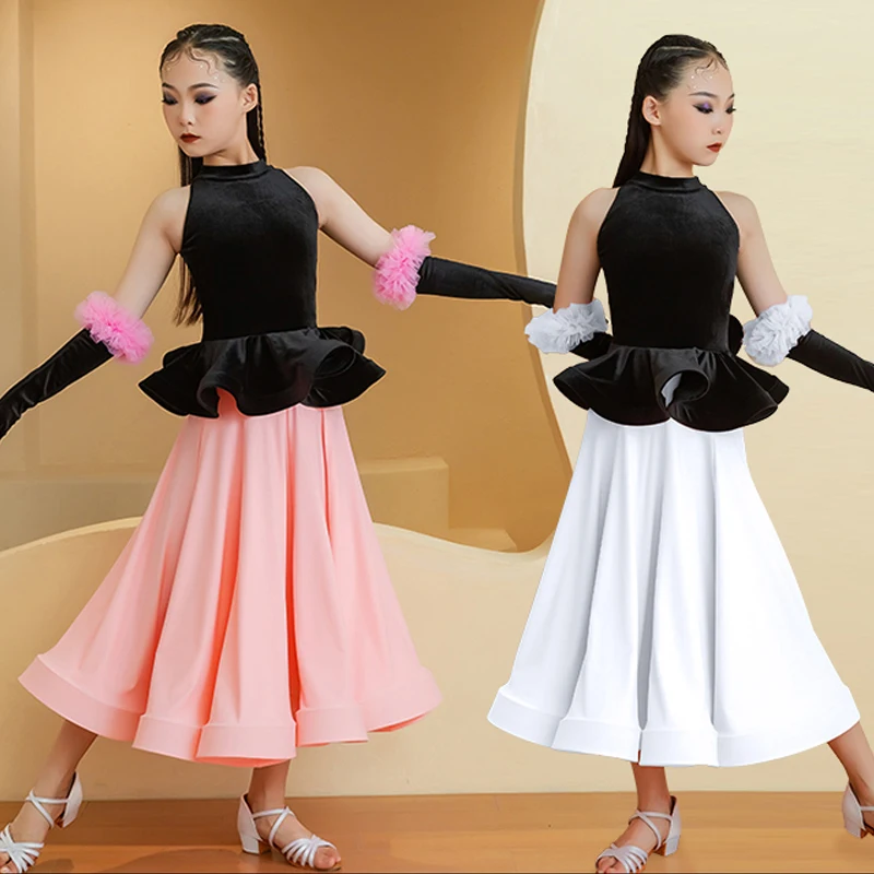 

Modern Ballroom Dance Dress Girls Women Velvet Long Dress Waltz Dance Costume Latin Ballroom Dance Competition Clothing BL13822