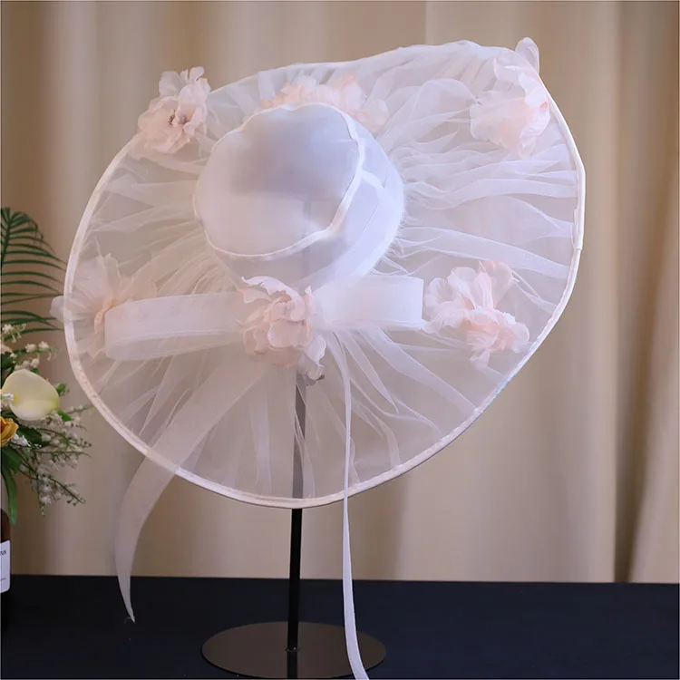 Fashion Wedding Hat Women Chapeau Ceremonie Mariage French Elegant Fairy Beauty Flower Exaggerated Top Hat White head flower