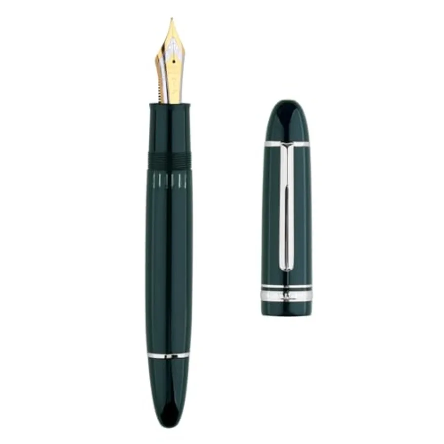

Majohn P141 Piston Fountain Pen NO.8 Fine Nib Green Resin with Ink Window Writing Gift Pen with Box Silver Trim