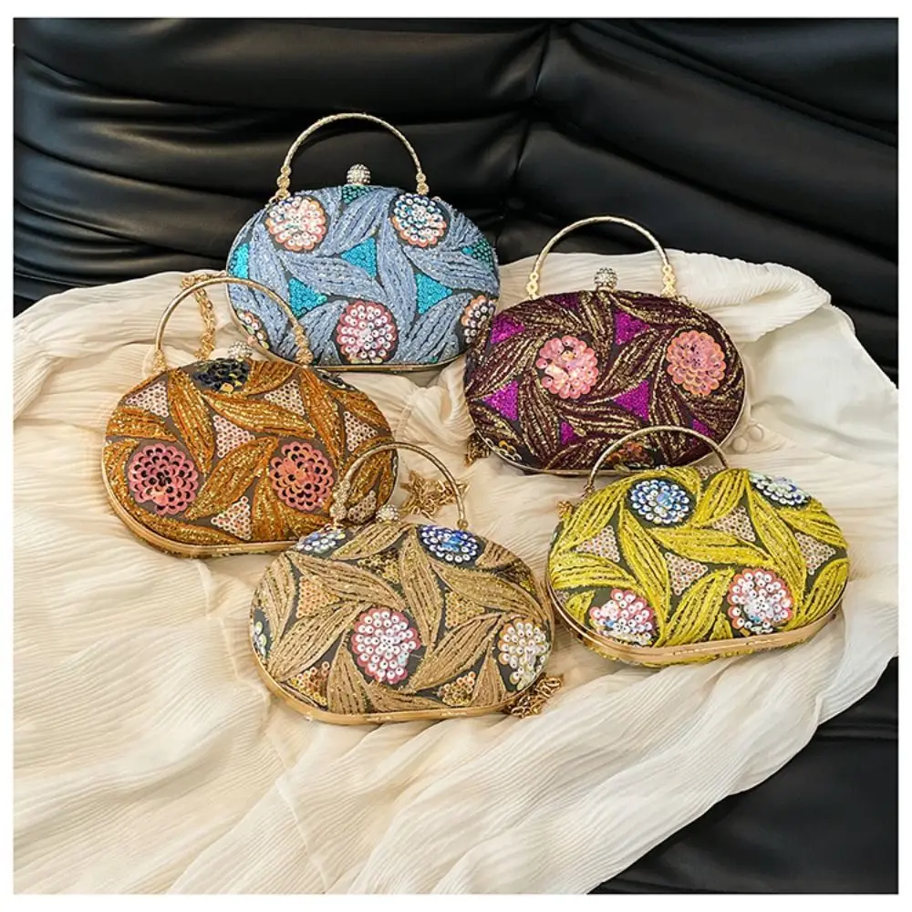 

Glitter Evening Banquet Bag Embroidery Light Luxury Ladies Clutch Bag Portable Mobile Phone Pouch Elegant Handbag Girl Gift