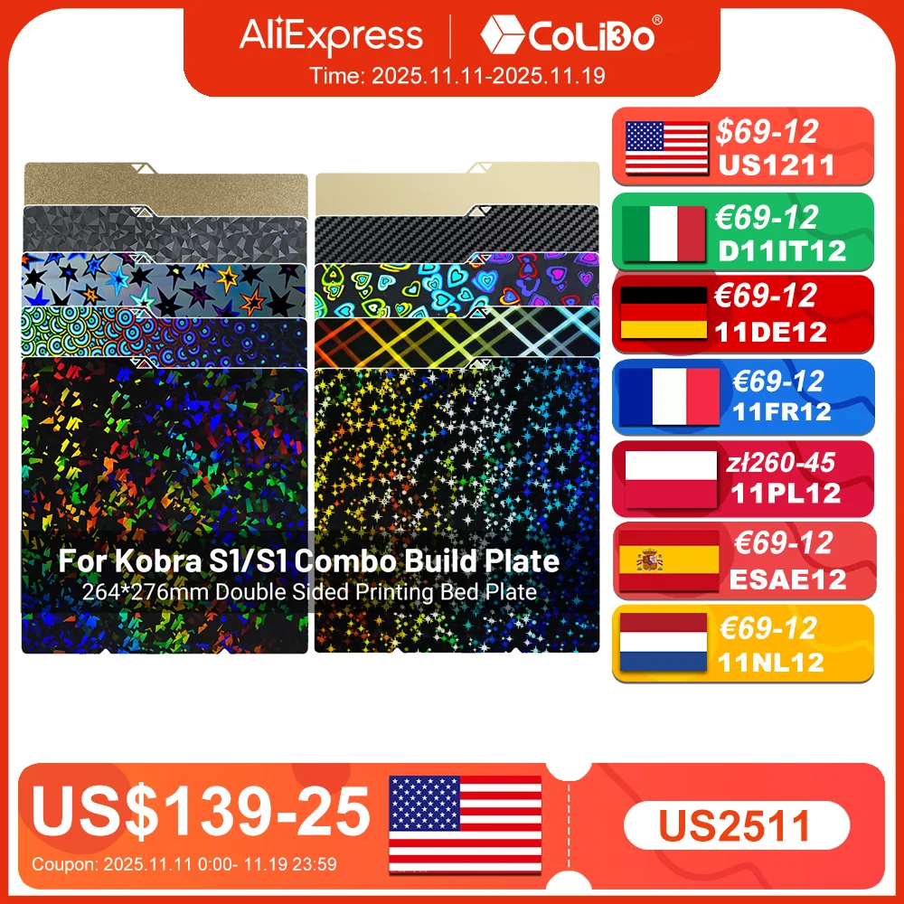 

Для Anycubic Kobra S1 пластина pei peo pet Лист 264x276 мм Kobra S1 Combo Build Plate двусторонняя для 3d-принтера Anycubic Kobra S1