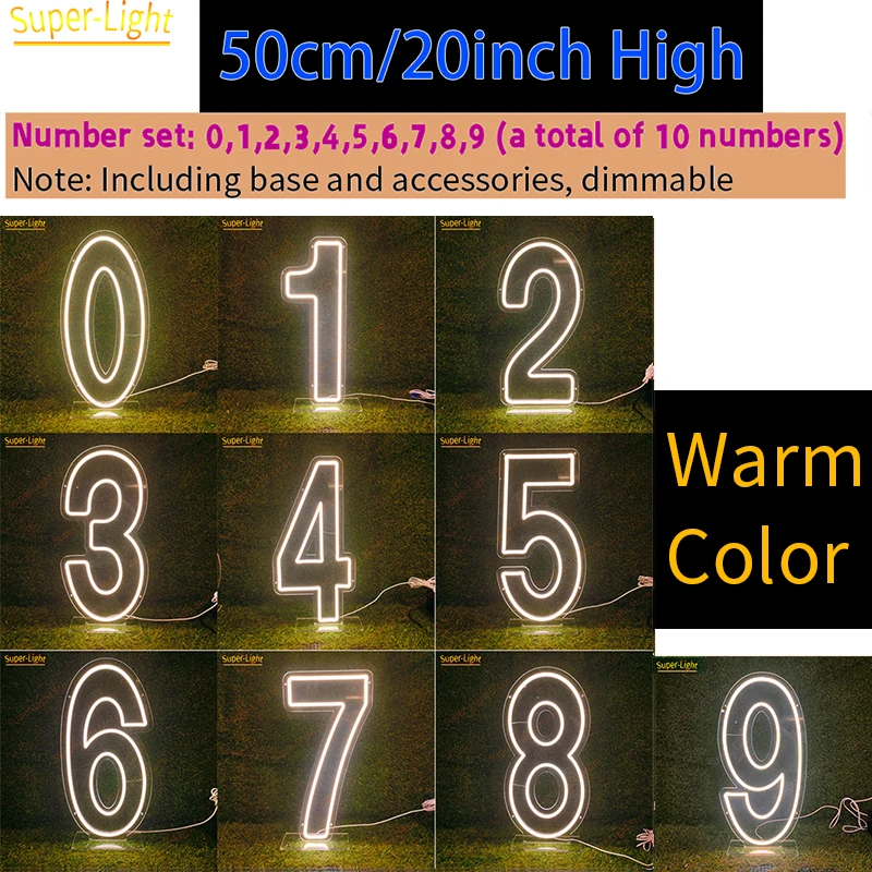 70cm Set Number 0-9 Neon Signs Wall Decor LED Light Up Signs for BedroomWedding Decor First Birthday PartyNumbers Lamp Kids Gift