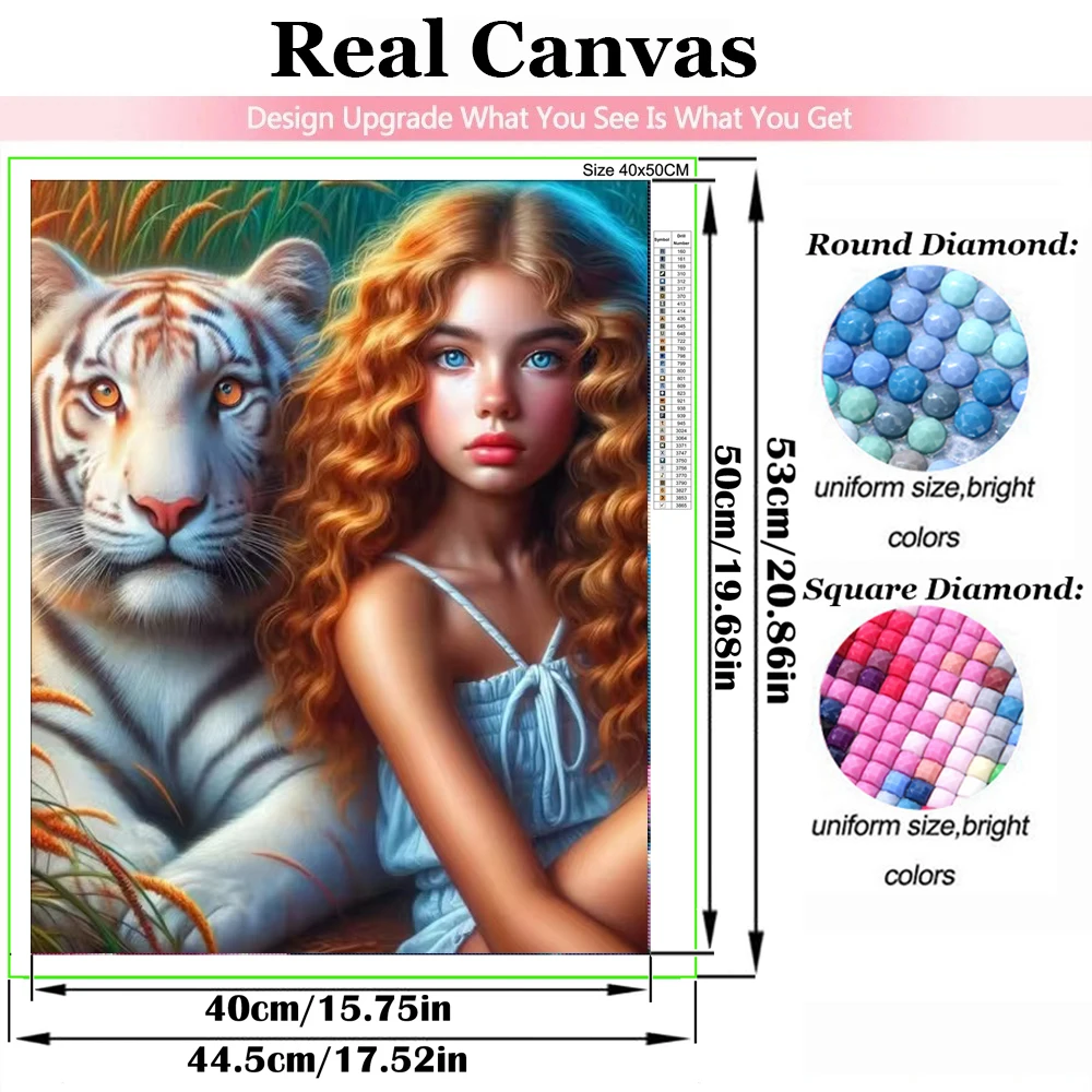 DIY Diamond Painting White Tiger And Golden Hair Girl New 2024 Amazing 5D DIY Diamond Mosaic Embroidery Cross Stitch Kits