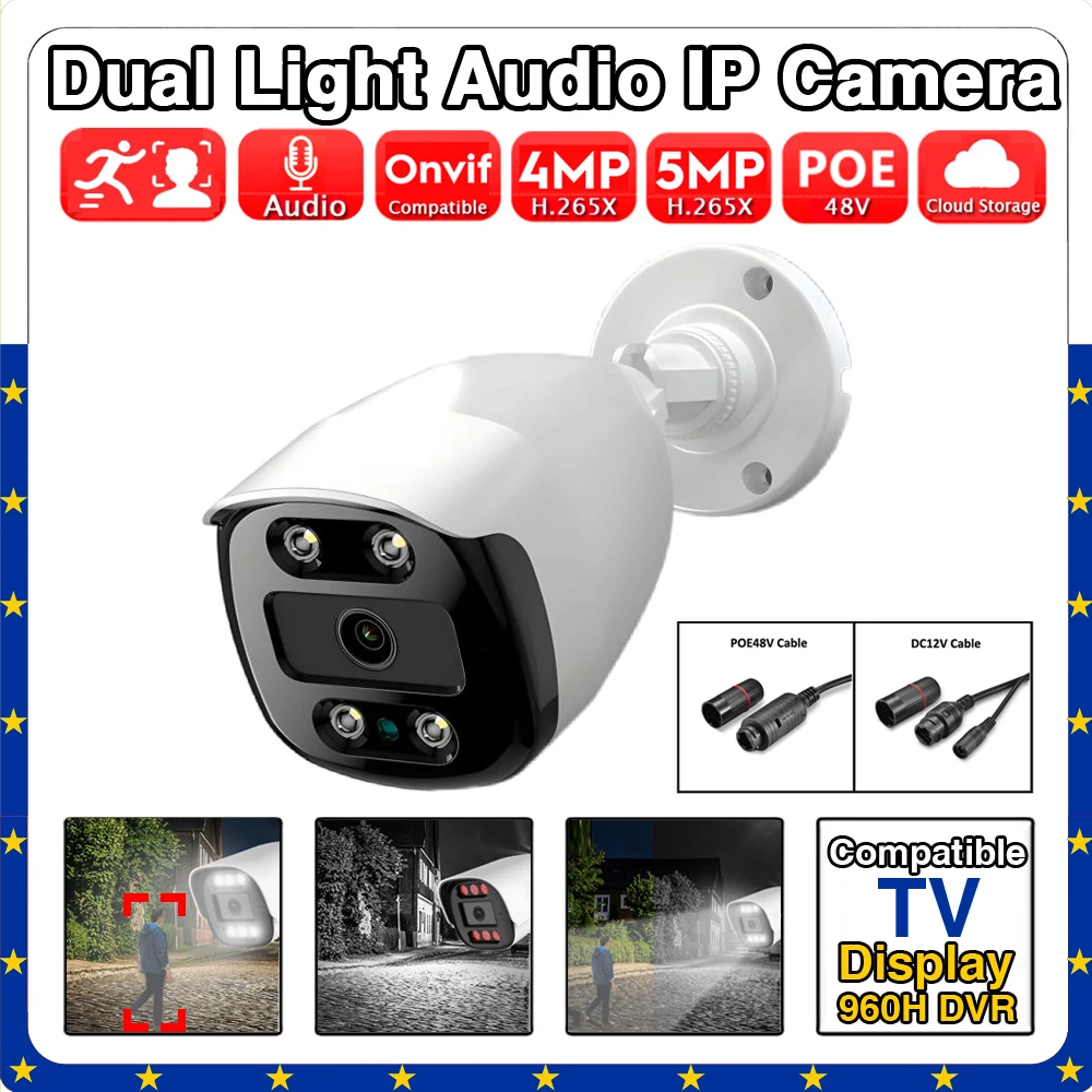 

AI Audio IP Camera 4MP 5MP Night Vision Full Color Dual Mode Outdoor Waterproof Xmeye White Light ONVIF Smart Detection Security