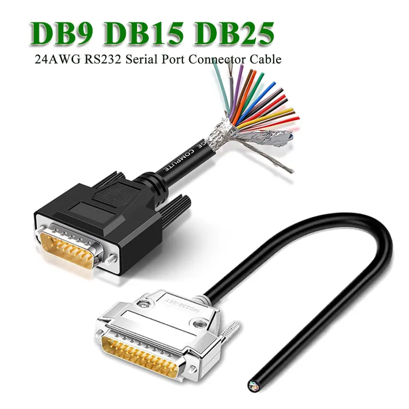 DB25 DB9 Connector Cable 24AWG RS232 9/15/25 Pin Soldering-free Signal Line Male Female DB15 Serial Port Plug Shielded Data Wire