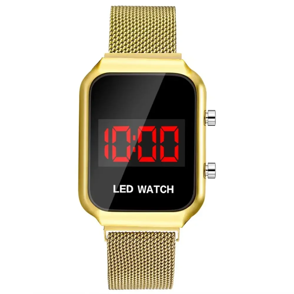 2020 Men LED Digital Watches Fashion Magnetic Buckle Rectangle Watches Men Rose Gold Stainless Steel Mesh Band Electronic Watch