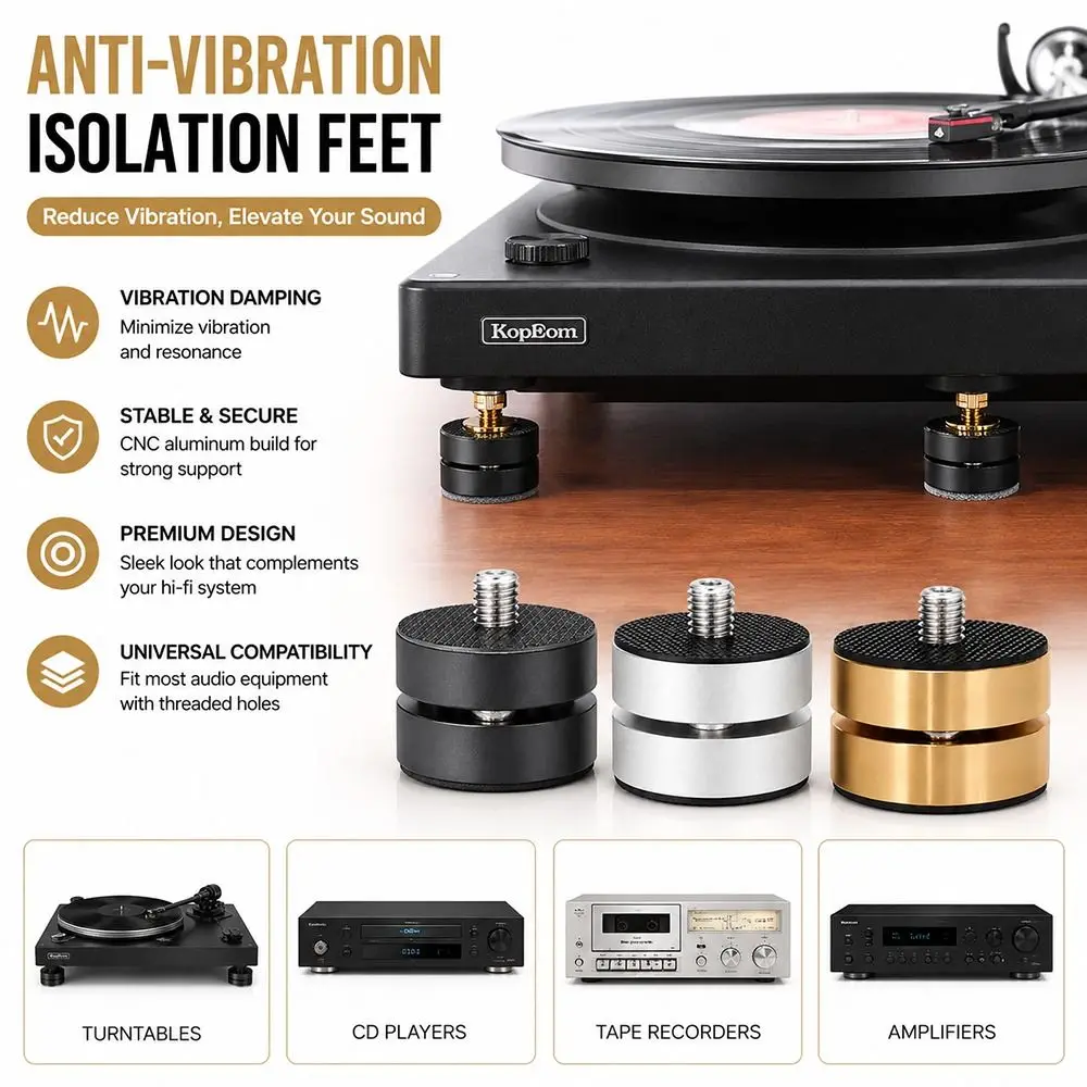 1Pcs 39x31mm HiFi Audio Isolation Feet CNC Machined Aluminum Magnesium Alloy Anti Shock Absorber Feet Steel Ball Anodized