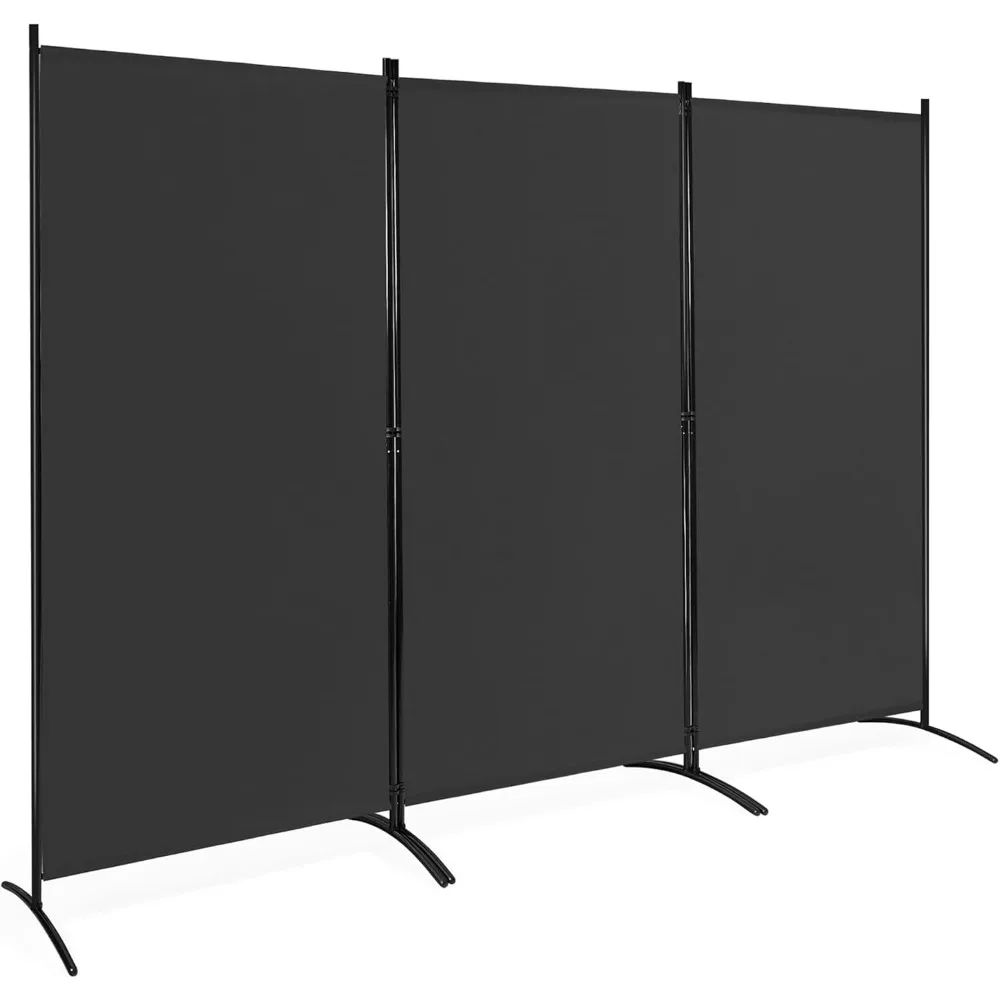 

3-Panel Freestanding Room Divider with Steel Frame, Modern Privacy Screen for Bedroom or Office in Black