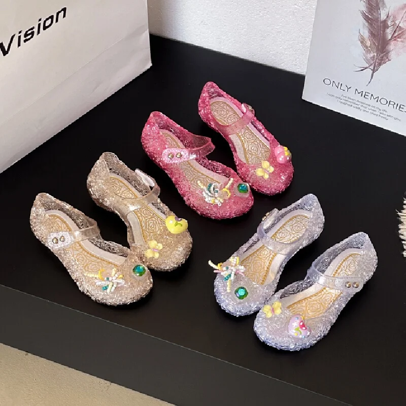

Crystal shoe girl's backpack-style flip-flops summer new style princess shoes water-resistant slits shoes cute flip-flops Gift