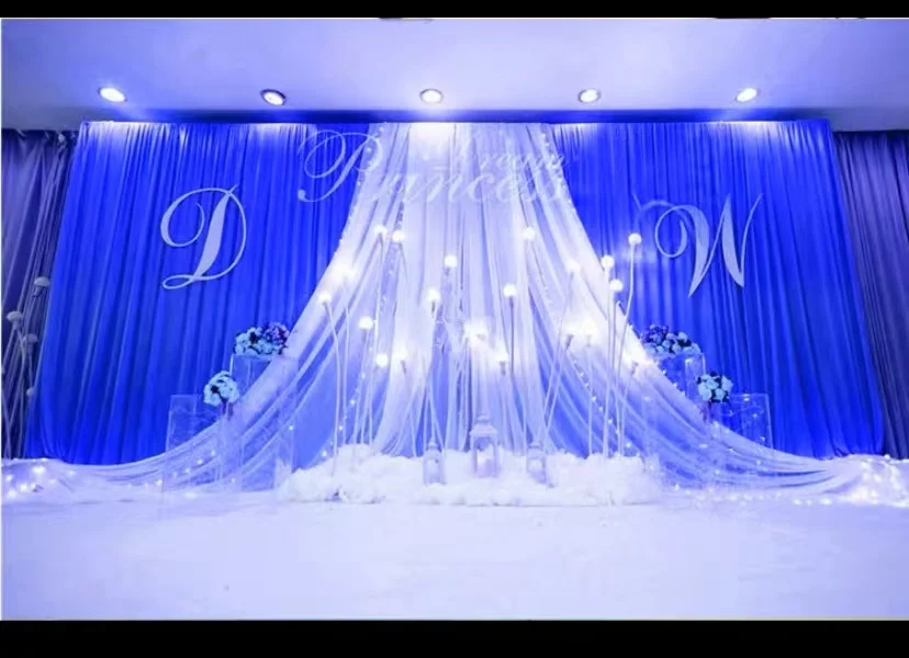 

10ftX20ft Ice Silk Wedding Party Backdrop Curtains With White Organza Swag Background Drapery Backdrops Event Stage Decoration