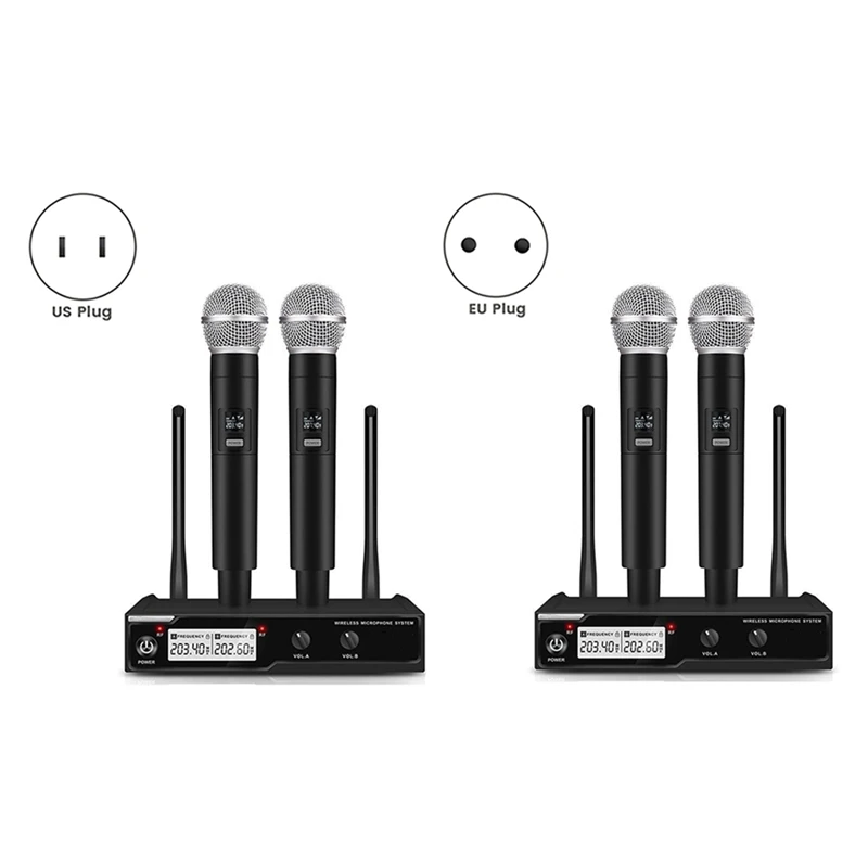 

1Set Handheld Dual Channel Microphone VHF One To Two Microphone For Karaoke Wedding Party Band Church EU Plug
