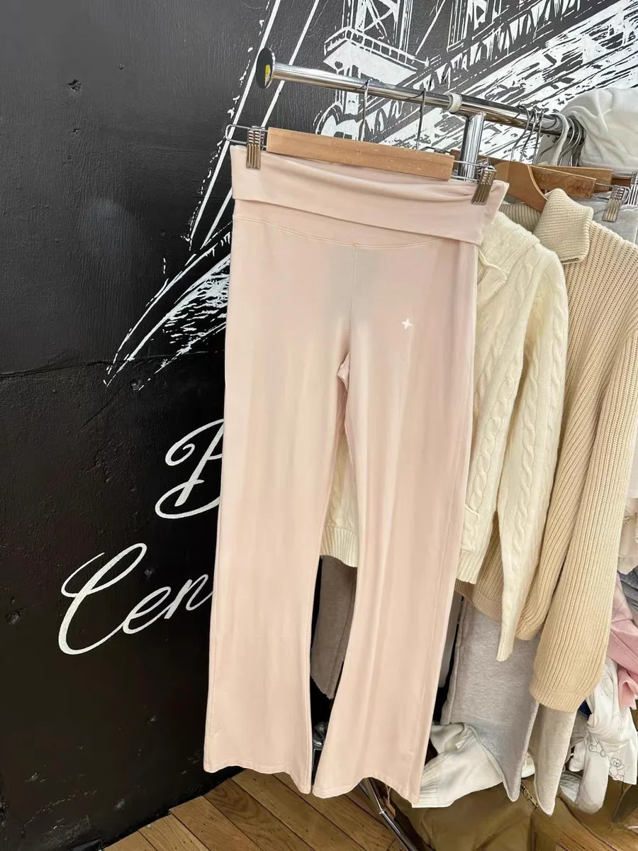 Amerikanische Sle Reine Farbe Rosa Yoga Hosen frauen Abnehmen Glocke Bot Casual Hosen Marke Neue Sle Hohe Taille Fit