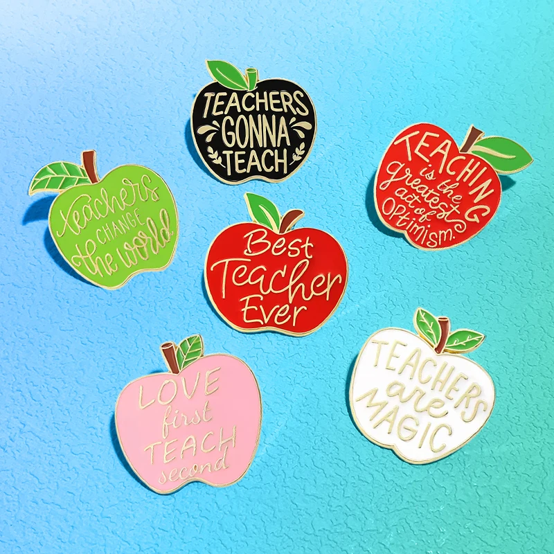 Cute Apple Pins 6-design Teachers' Day Quotes Best Teacher Ever Metal Pin Brooch For Clothes Bags Backpack Lapel Badge Gifts