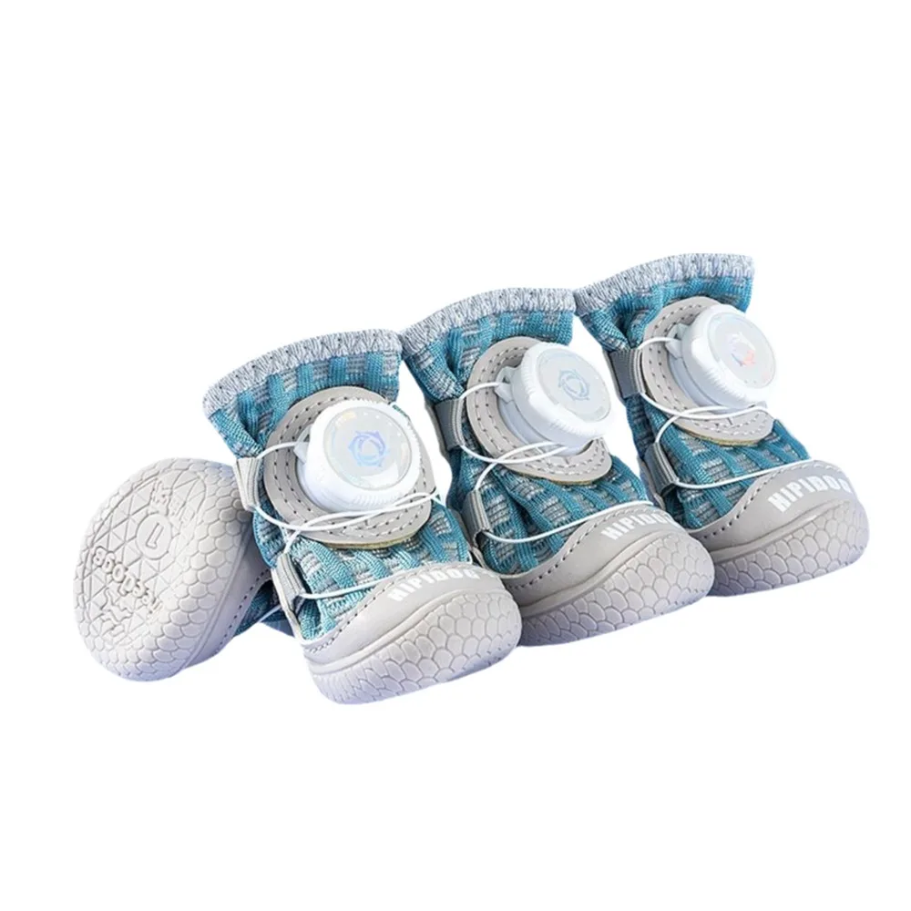 

4Pcs/Set Fashion Breathable Button Dog Shoes Anti-slip Reflective Dog Footwear Soft Sole Comfortable Pet Boots Summer