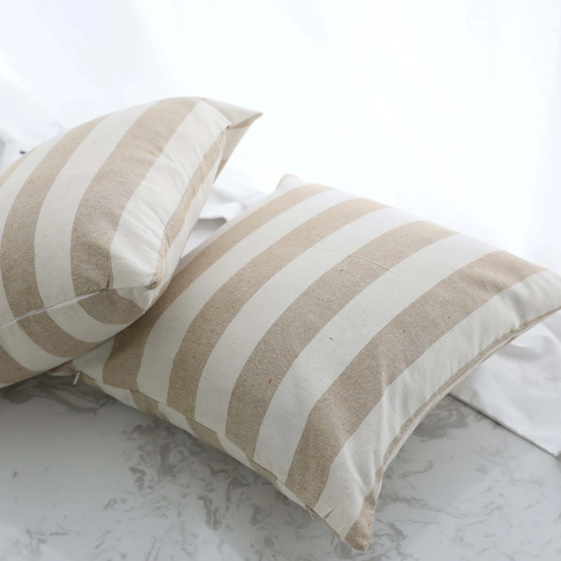 Wide Stripes Beige Cushion Cover Cotton 45*45/60*60 Japanese Style Decorative Pillows for Sofa Living Room Throw Pillow Cover