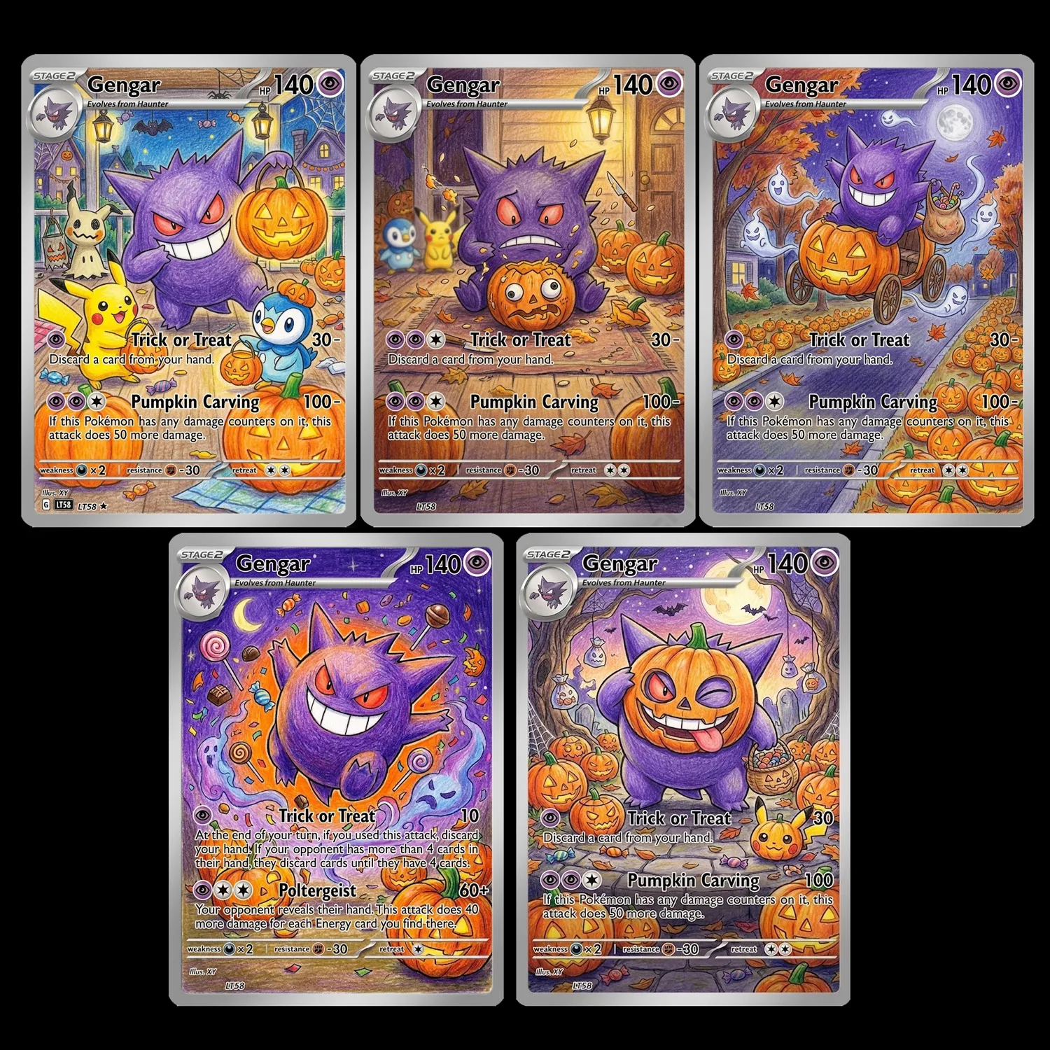 5Pcs TCG Game Cards Anime Cartoon Collection Kids Birthday Gift Trading Rare Fan Art Card Set