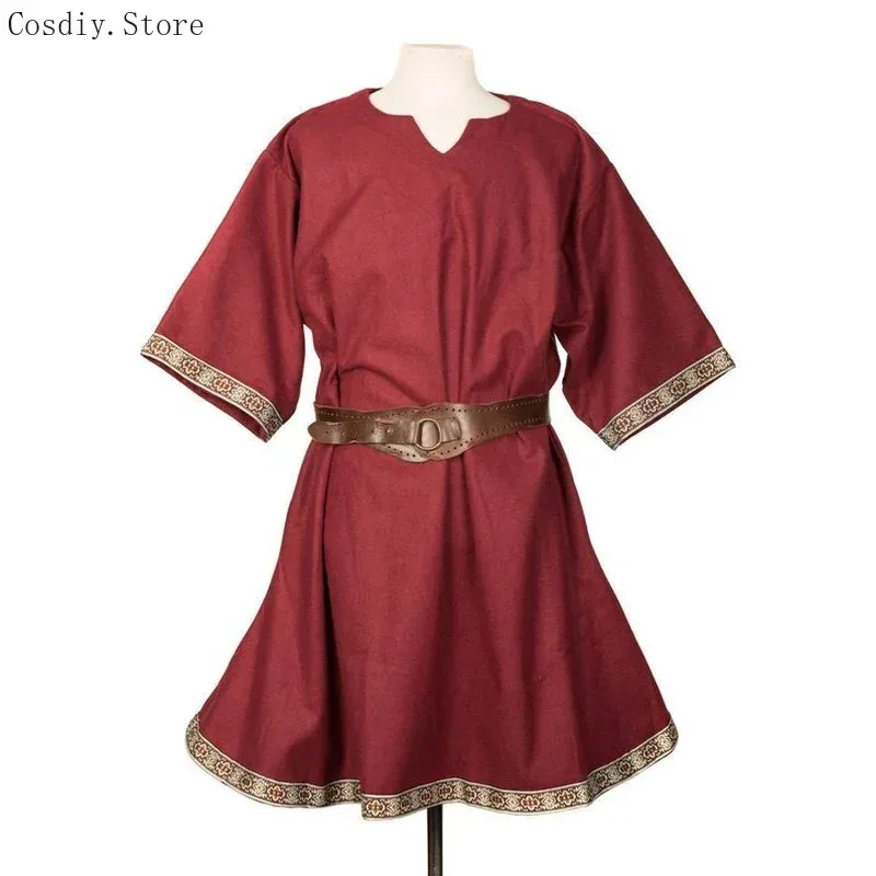 

Новый Средневековый Костюм Викинг Пиратская Рубашка Взрослый Рыцарь Воин Туника Кельтский ЛАРП Топы с Короткими Рукавами Футболки с V-образным Вырезом Блузка Для Мужчин ME5