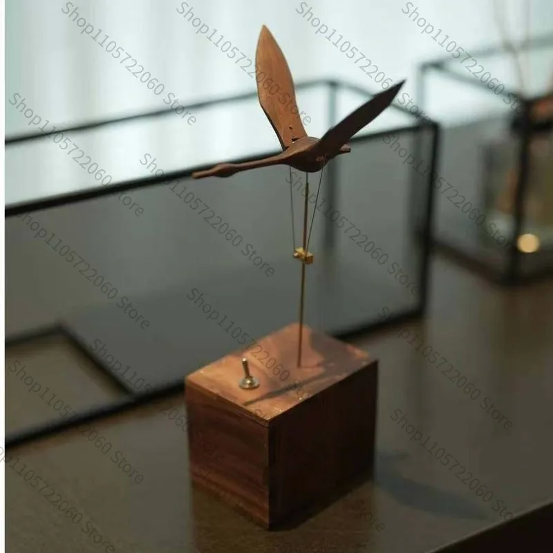 Flying Swan Solid Wood Handmade Creative Dynamic Desktop Ornament Birthday Gift Toy