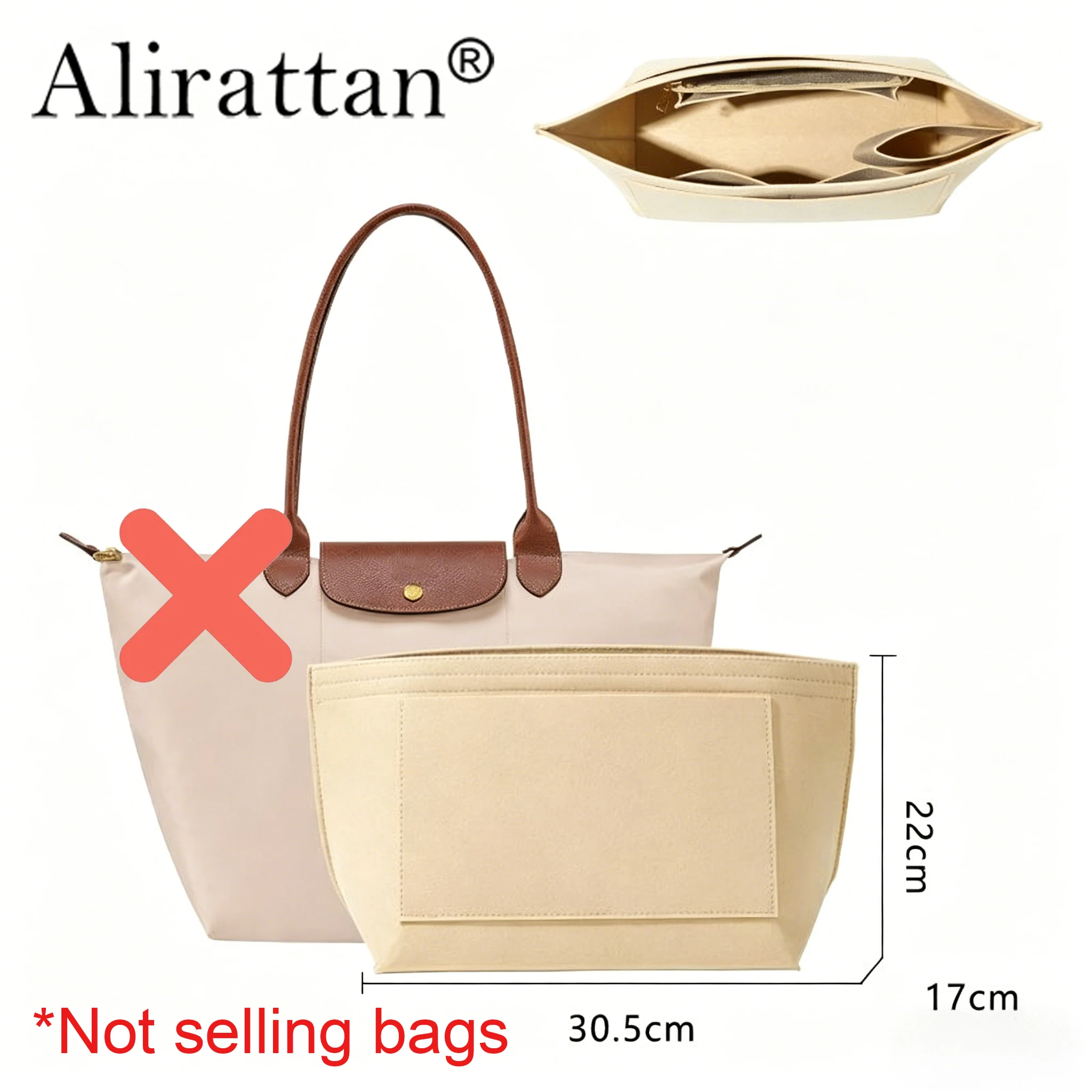 Alirattan 2026 New Bag Organizer Insert for Bag Nylon Material Super Strong Fit Bag Support Handbag Insert Bag Accessories