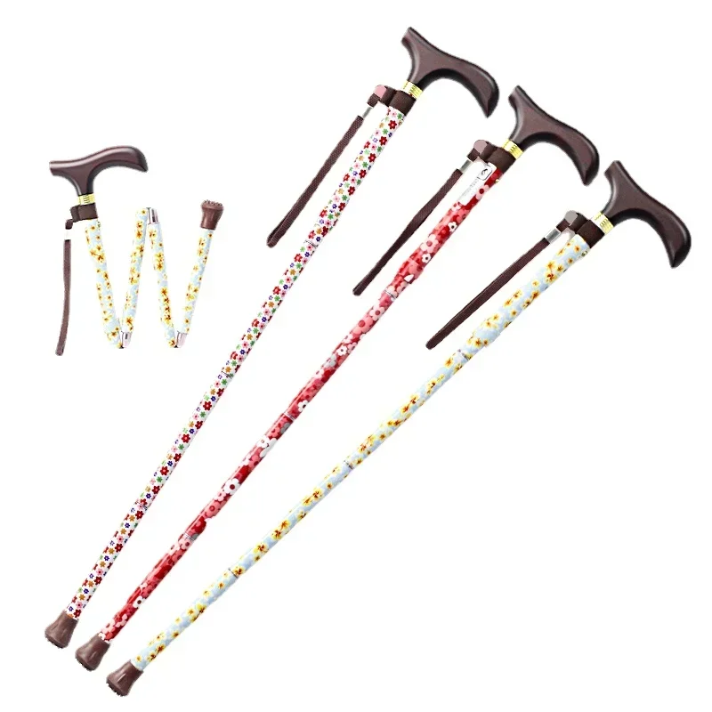 

Walking Stick for the Elderly Imported Alpenstock Printing Folding Aluminum Alloy Cane