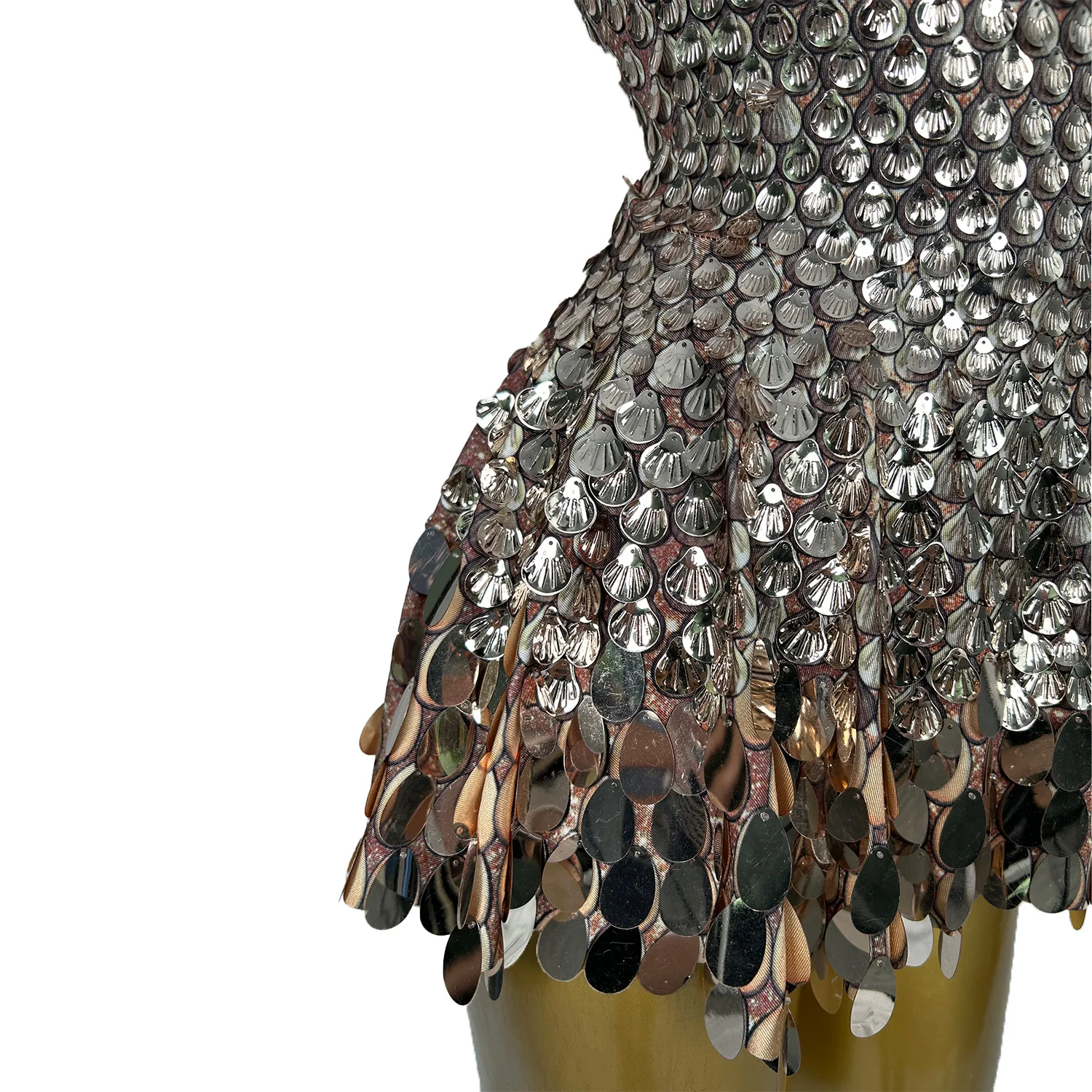 Sexy Shell Sequins Bodysuit Dress Luxury Fashion A-Line Dress Nightclub Dance Performance Clothes Birthday Party Dress Jinsique