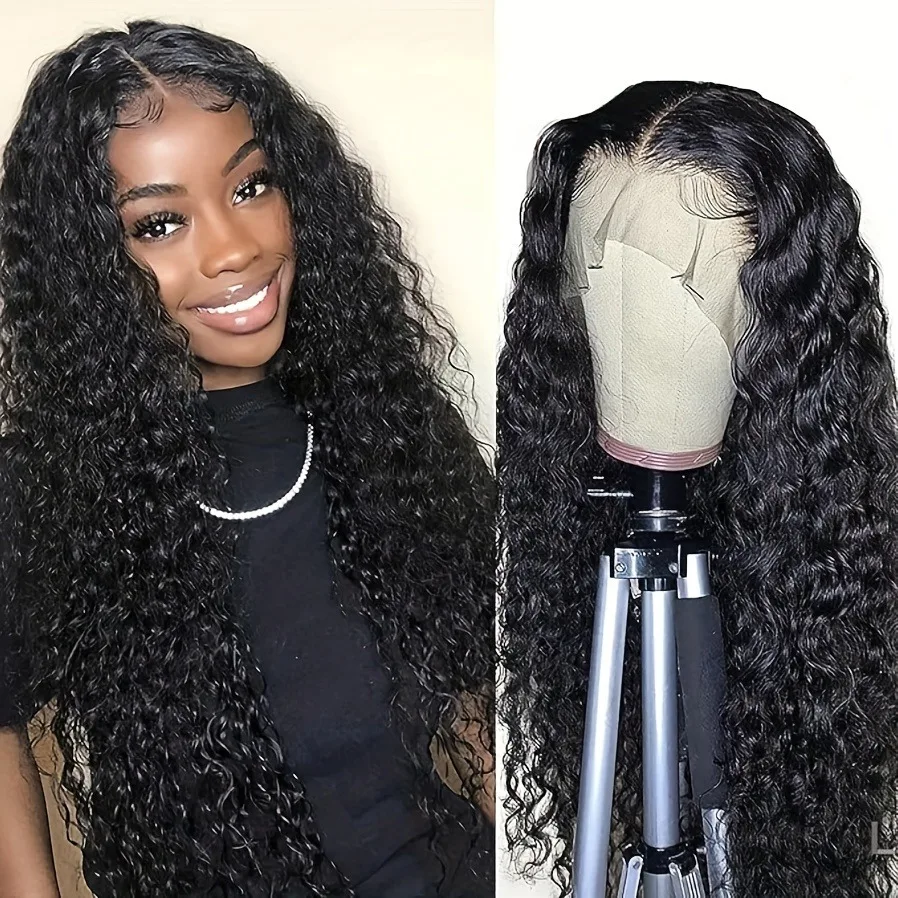 

26-дюймовые кружевные фронтальные парики Черные длинные вьющиеся парики 13x4 HD Предварительно выщипанные 100% Плотность Бесклеевые глубокие волны Парики фронта шнурка Натуральный цвет