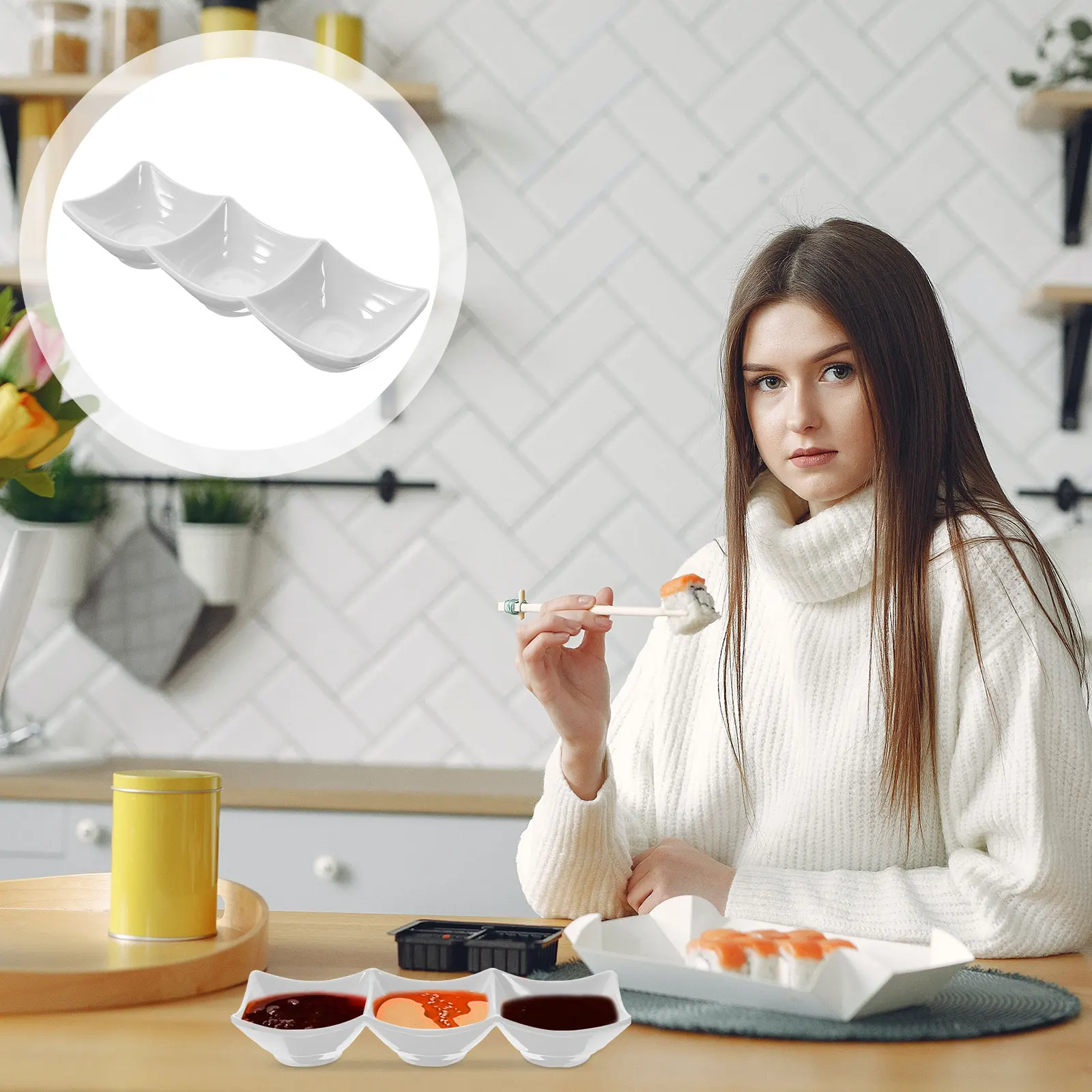 مجموعة صحن غمس ثلاثية الشبكات طبق تقديم صلصة مدمجة للمنزل متعدد الوظائف وعاء بهار طبق توابل من الدرجة الغذائية