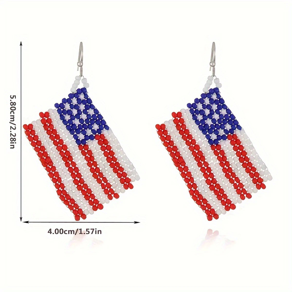 Original Design Bohemian Style USA Flag Style Rice Bead Tassel Earrings Handwoven Fashionable and Personalized Women\'s Style