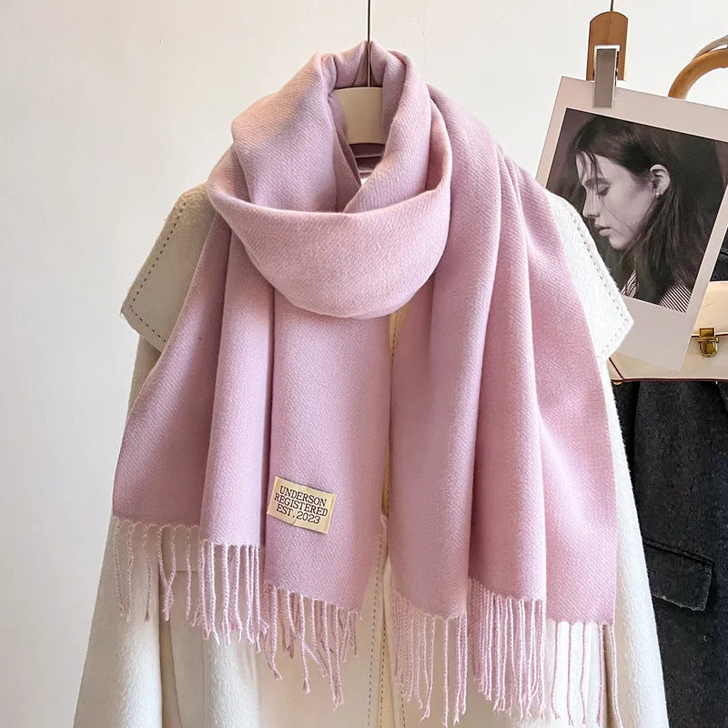 2024 Winter Poncho Shawl Cashmere Scarf for Women Fashion Solid Print Pashmina Wraps Thick Warm Female Blanket Foulard Stole