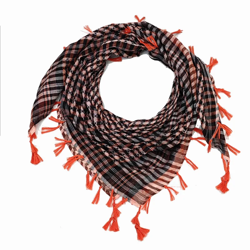 Houndstooth Bandana With Four-side Tassels Windproof Desert Neck Gaiter Tactical Scarf Multi-use Head Wrap Outdoor Face Cover