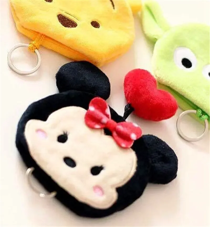 Disney Key Wallets tsum Mickey Cartoon Minnie Stitch Creative Pull Key Case Large Capacity Car Keychain