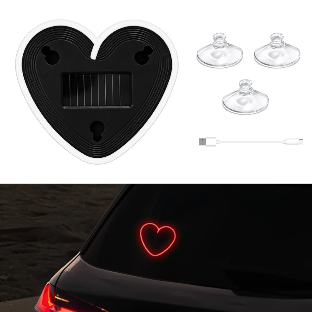 Wireless Solar Powered LED Love Light Triangle Ambient Lamp for Car Dashboard and Window with Secure Suction Installation