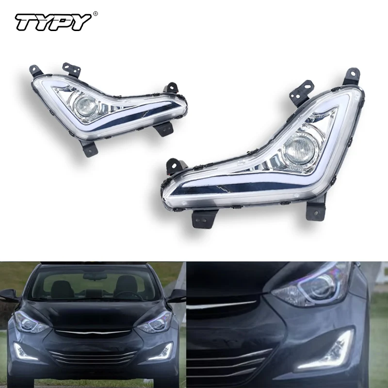 

TYPY светодиодные дневные ходовые огни DRL, чехол для противотуманной фары для Hyundai Elantra Sedan 2014 2015 2016, желтый с указателем поворота