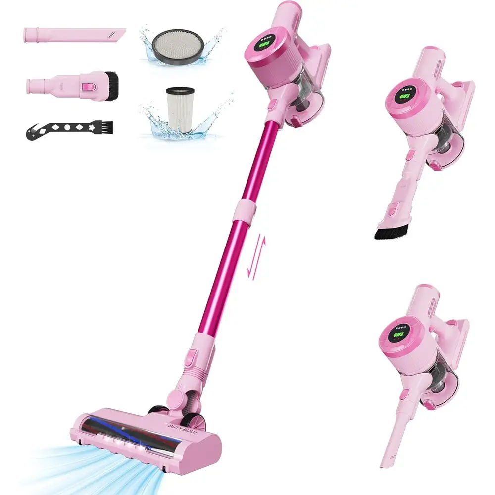 30KPa Handheld Rechargeable Battery Lightweight Small Pink Vacuum Cleaner, 40Mins Runtime for Home Hard Floor Carpet Pet Hair Cl