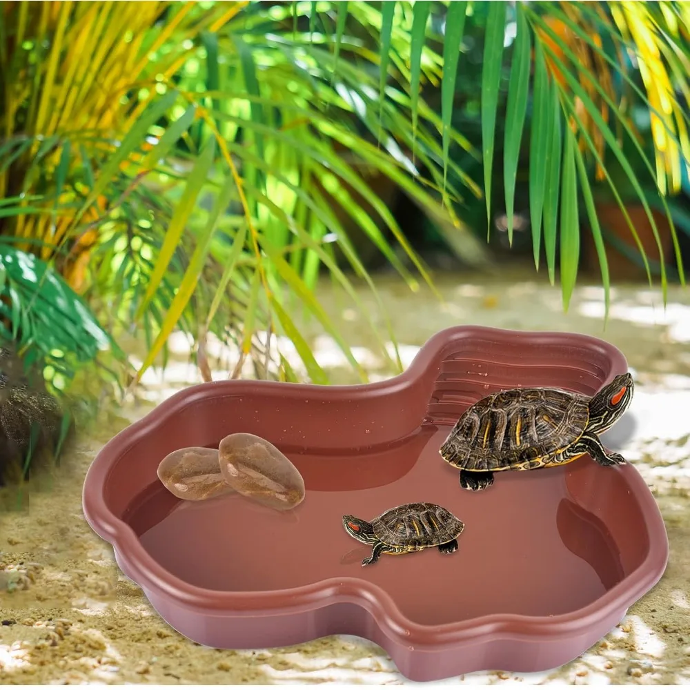 Reptilien-Badebecken, Reptilien-Futternapf, Wassernapf mit Rampe, Aquarium-Ornament für Schlange, Schildkröte, Bartagamen, Eidechsenbad – Detail 39