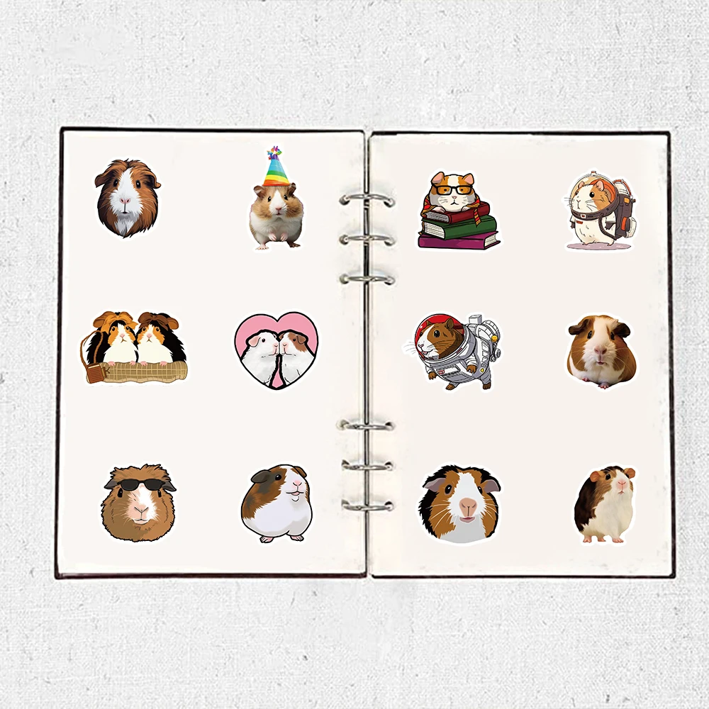 50pcs Cartoon Guinea Pig Stickers Notebook Aesthetic Motorcycle Kids Laptop Luggage Waterproof PVC Skateboard Decor Sticker