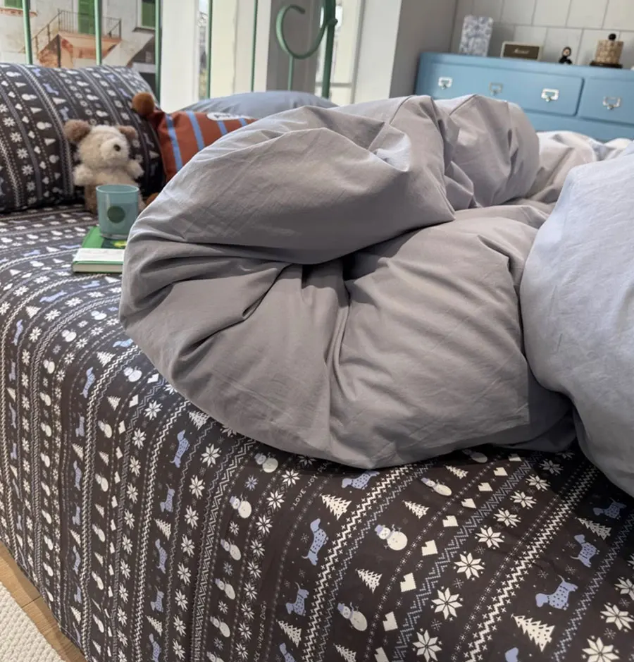 

Cute cartoon snowman tree snowflake dog grey bedding set,twin full queen king cotton home textile sheet pillow case quilt cover