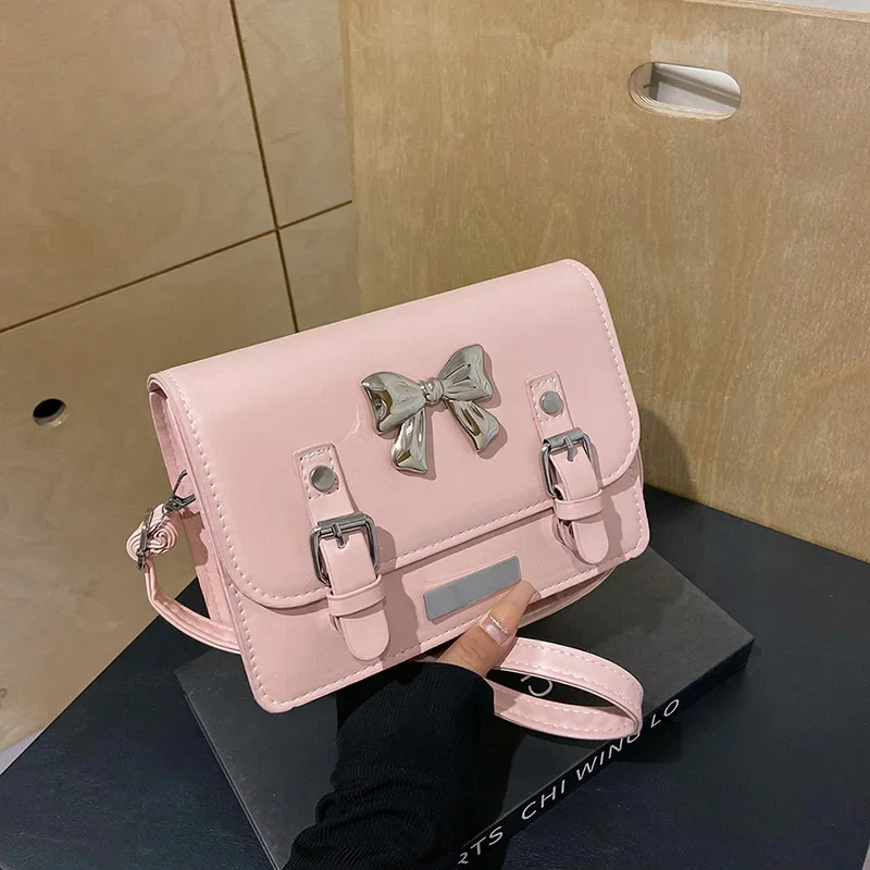 Temperament commuting simple bow small bag women's  new foreign style shoulder messenger bag texture small square bag tide