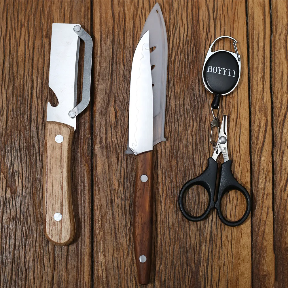 High-Hardness Kitchen Knife, PE Shear Scissors, Stainless Steel Sharp Fruit Knife With Knife Sleeve, New Small Straight Knife