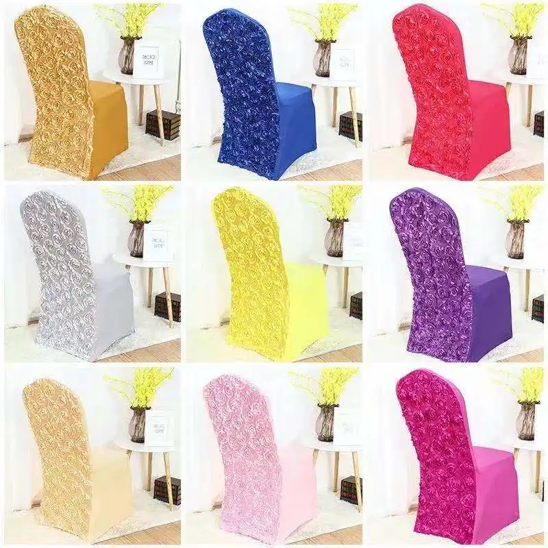 50PCS Universal Stretch Spandex 3D Rose Flower Chair Cover Cloth Polyester Fabric Wedding Party Banquet Hotel Dining Chair Cover