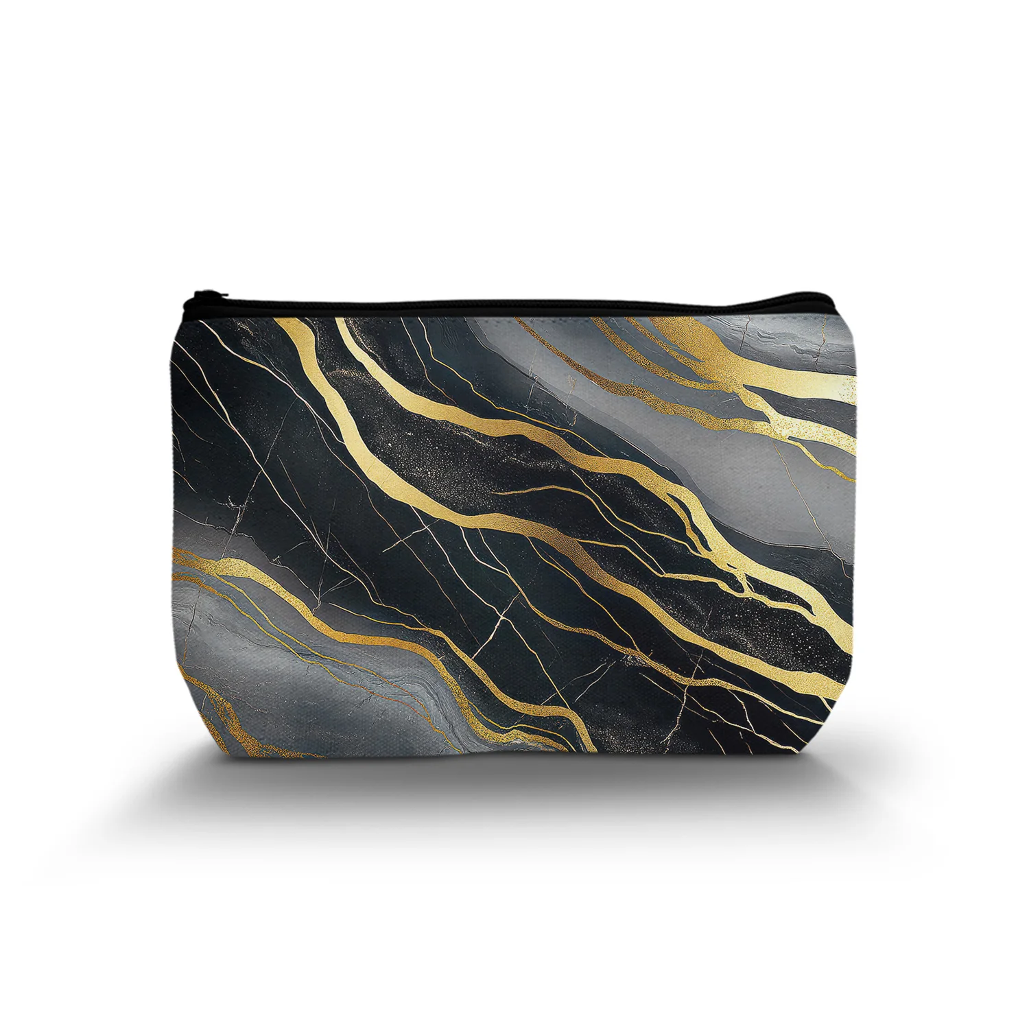 1Pc Modern Chinoiserie Makeup Bag For Outdoor Travel Cosmetic Bags For Women Toiletry Bag Black Gold Marble Pattern Pouch With