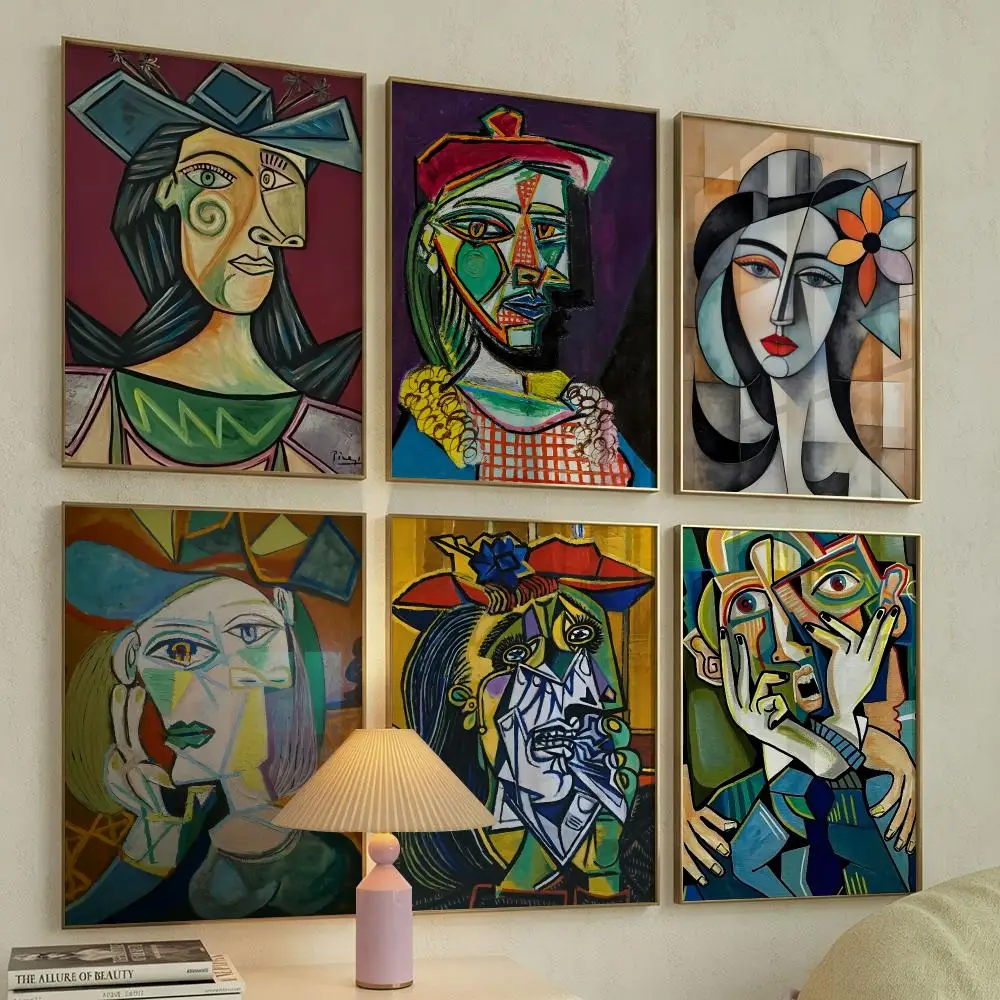 Abstract P-Picasso Art Classic Poster Self Adhesive Wall Stickers Removable Room Decor Aesthetic Space Murals Fancy Gift