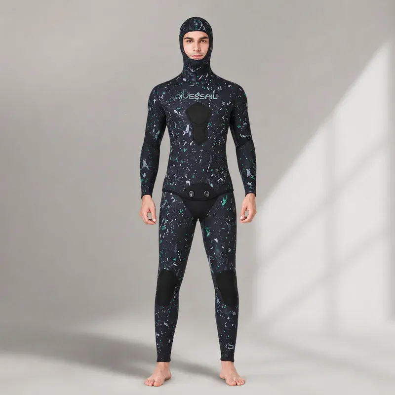 New Professional 5mm Split Camouflage Wetsuit Set for Fishing and Hunting Thickened Thermal Hooded CR Neoprene Suit