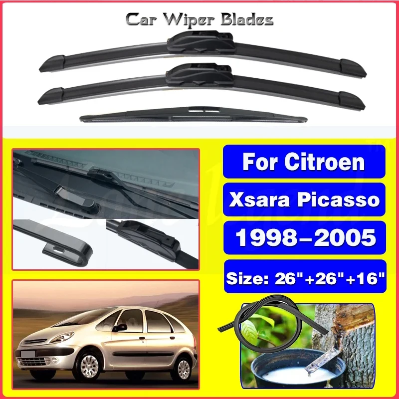 

Wiper Front & Rear Wiper Blades Set For Citroen Xsara Picasso 1998-2005 1999 2000 2001 Windshield ( NOT SIDE PIN ) 26"26"16"