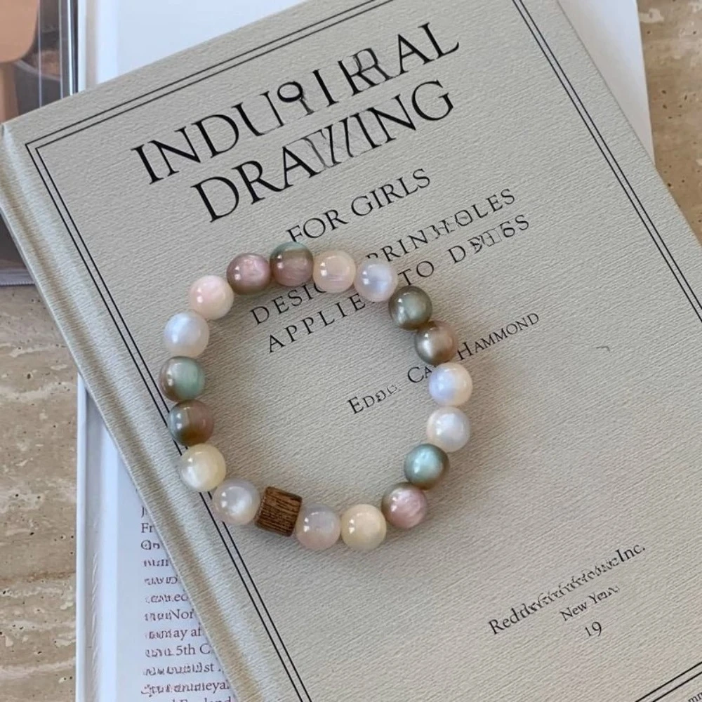 Retro Temperament Pink Brown Gradient Color Resin Glass Hand-strung Beads Bracelets for Women Fashion Charm Jewelry Accessories