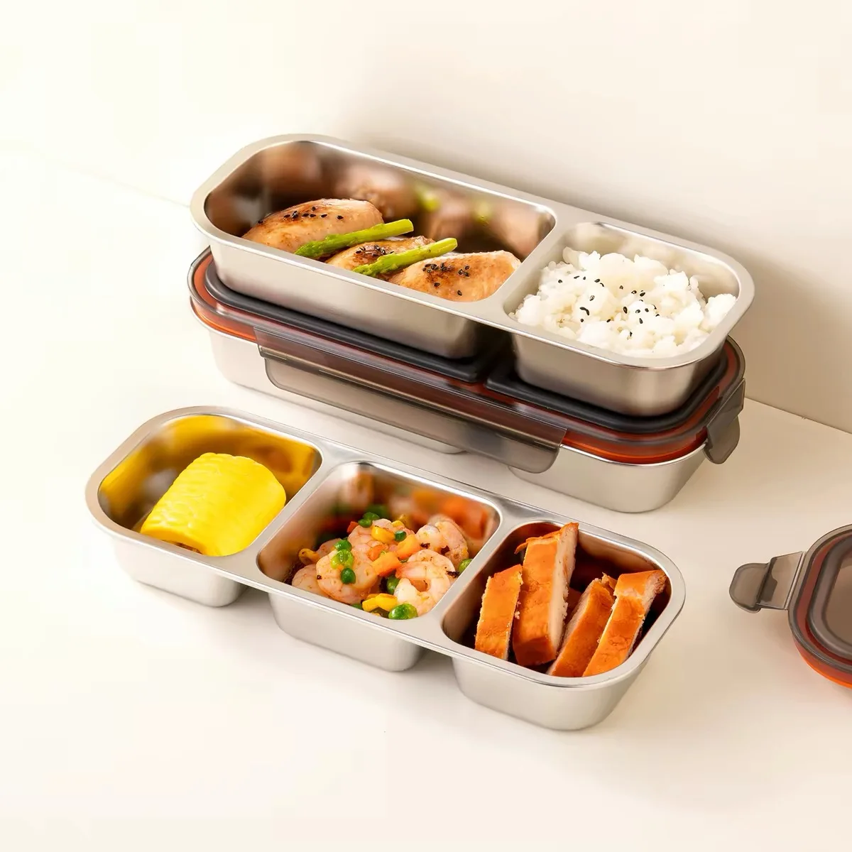 Stainless steel mini lunch box for weight loss, portion control, light meals, and fat-reducing diet, with compartments for freshness preservation