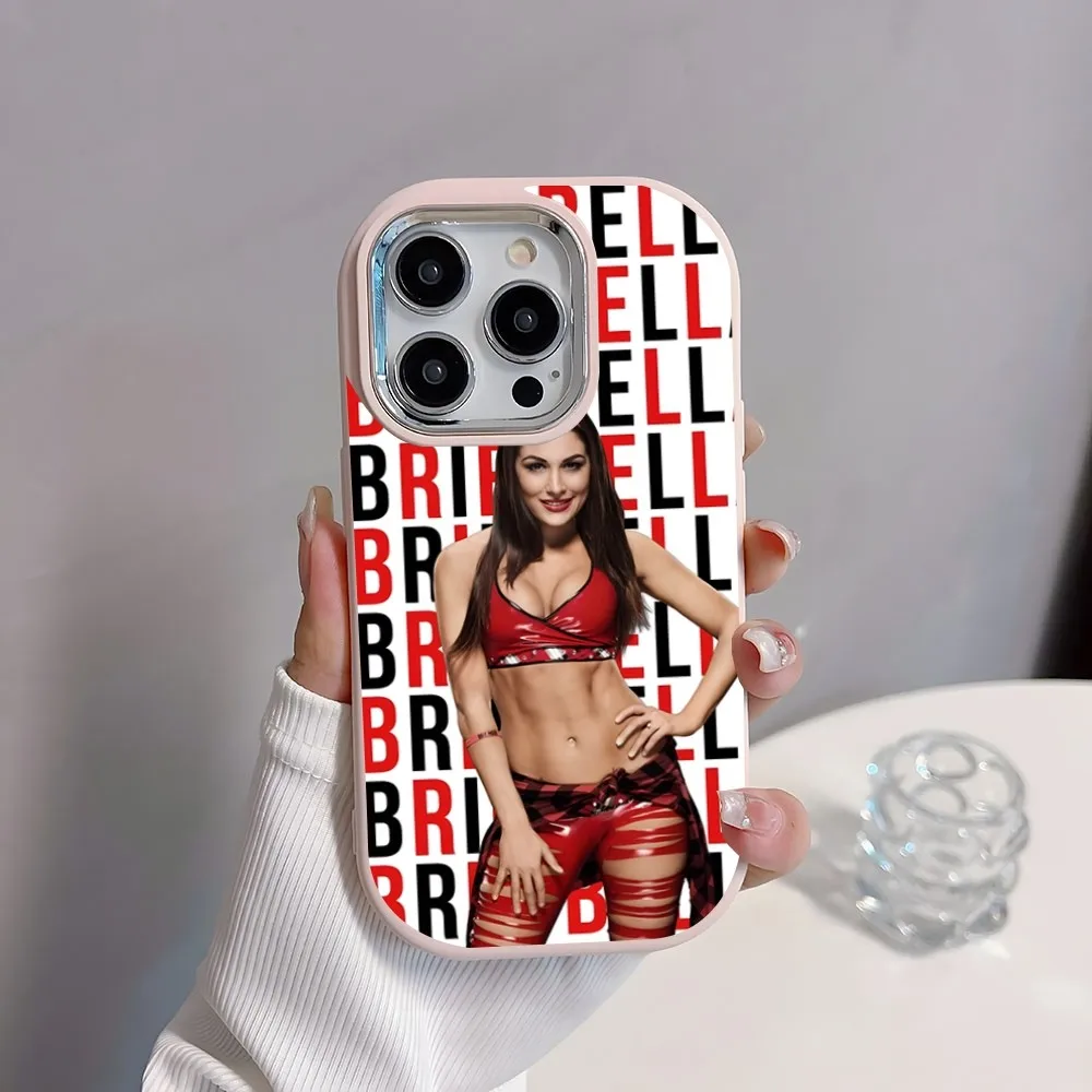 Luxury Ins Nikki Bella Phone Case Plating Camera Oval Soft Silicone For IPhone16 15 11 12 13 14 Pro Max Thicken Candy Color