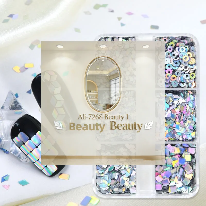 6 그리드 네일 강화 레이저 네일 글리터 플래시 기하학적 패턴 네일 장식 네일 참 DIY 매니큐어 도구