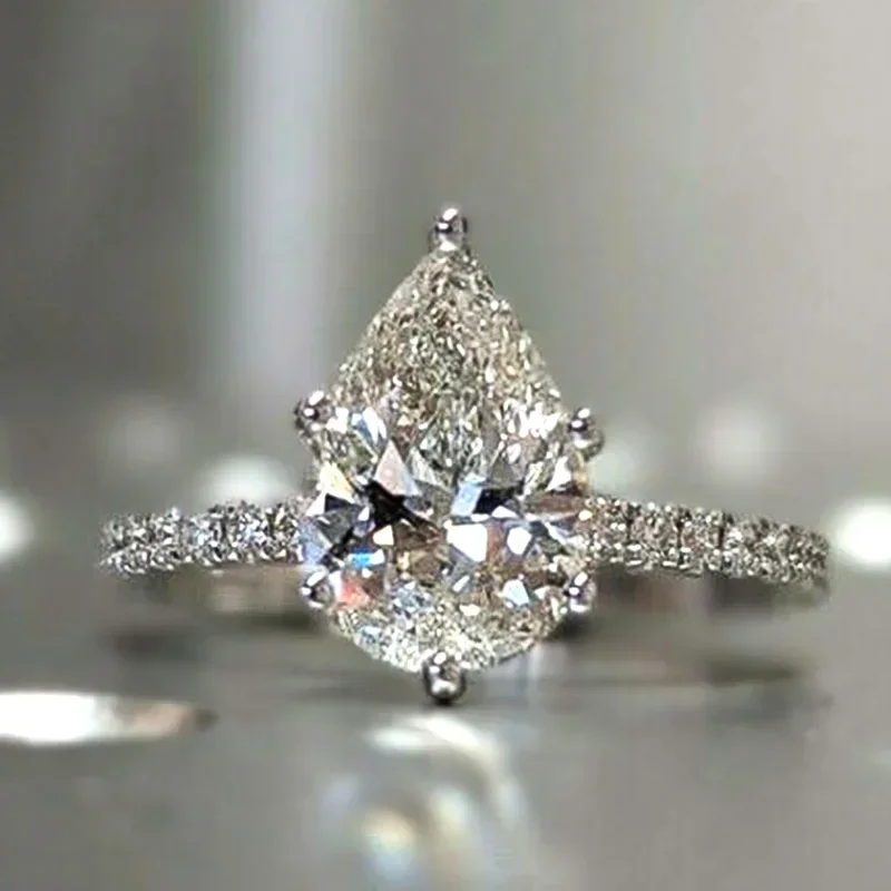 New Pear Shaped Zircon Sparkling Crystal Engagement Ring Women\'s High Quality Silver Plated Wedding  Eternal  Jewelry