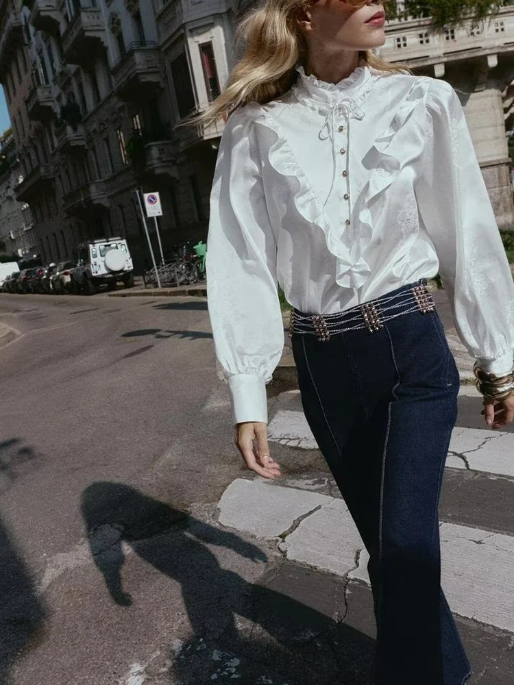 欧米風ニューファッショントレンドカジュアルレディース服デザインセンス抜群万能ジャカードシルクサテン風シャツ